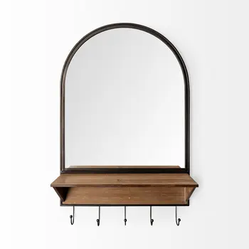 30" Brown Arch Wood Framed Accent Mirror
