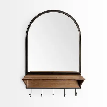 30" Brown Arch Wood Framed Accent Mirror
