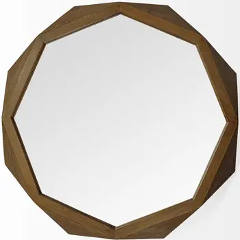 41" Octagon Brown Wood Frame Wall Mirror