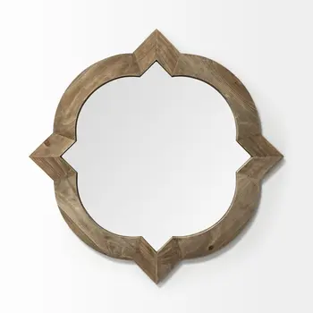 23" Round-Square Brown Wood Frame Wall Mirror