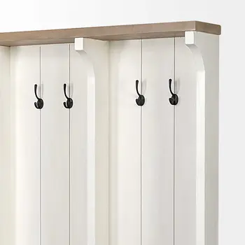 White And Medium Brown Wood Hall Tree With Storage