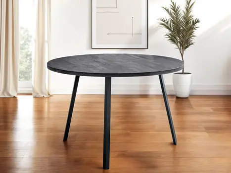 47" Gray And Black Rounded Metal Three Leg Base Dining Table