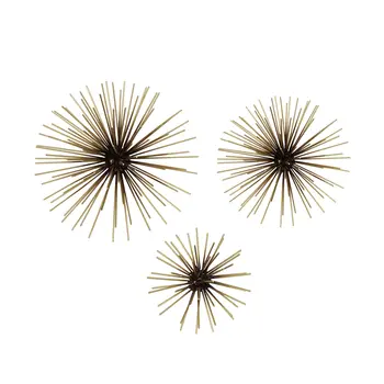 Set Of 3 Starburst Black And Gold Metal Wall Art
