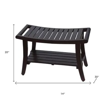 30" Dark Brown Teak Rectangular Shower Bench With Shelf