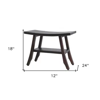 24" Dark Brown Teak Shower Bench With Shelf