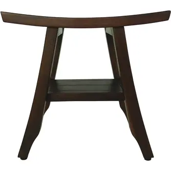Compact Curvilinear Teak Shower Or Outdoor Bench With Shelf In Brown Finish