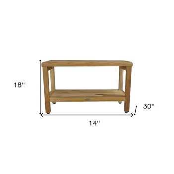 Rectangular Teak Shower Bench With Shelf In Natural Finish