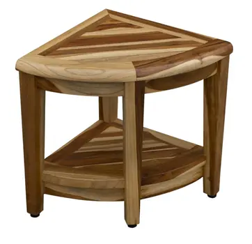 22" Natural Teak Corner Shower Bench With Shelf