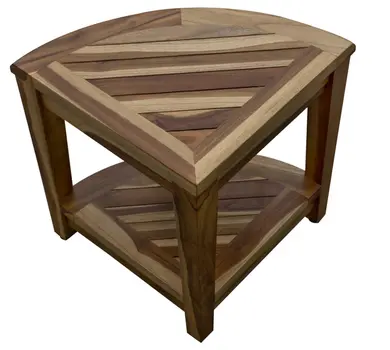 22" Natural Teak Corner Shower Bench With Shelf