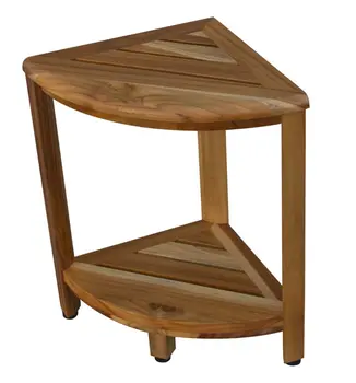 17" Brown Teak Corner Shower Bench With Shelf