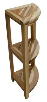 33" Natural Teak Corner Shower Bench With Shelf