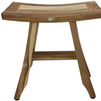 18" Teak Rectangular Shower Outdoor Bench With Shelf In Natural Finish