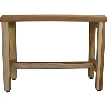 Compact Rectangular Teak Shower  Outdoor Bench With Shelf In Natural Finish