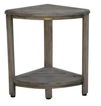 17" Gray Teak Corner Shower Bench With Shelf