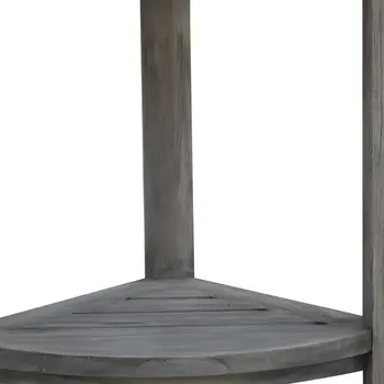 17" Gray Teak Corner Shower Bench With Shelf