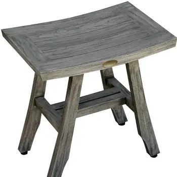 18" X 18" Antiqued Gray Solid Wood Shower Bench