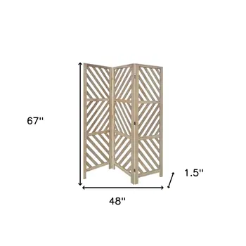 67" Brown Solid WoodFolding Three Panel Screen Room Divider