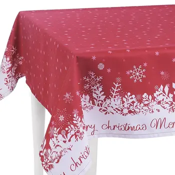 55" X 84" Red And White Polyester Tablecloth