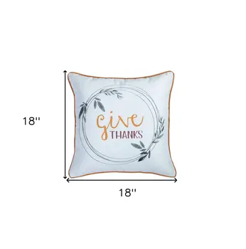 Set of Four 18" Orange and White Give Thanks Thanksgiving Fabric Throw Pillow Covers
