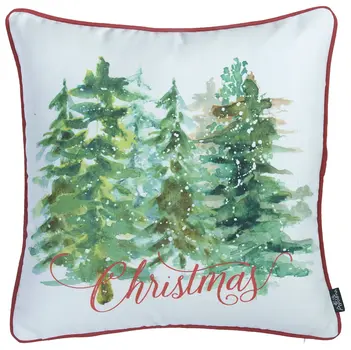 Set of Four 18" Green And White Fabric Throw Pillow Covers