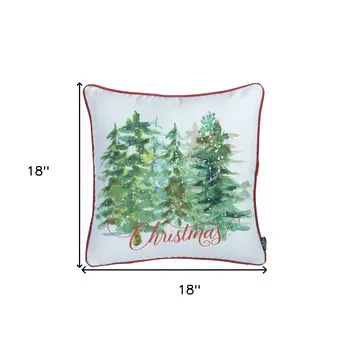 Set of Four 18" Green And White Fabric Throw Pillow Covers