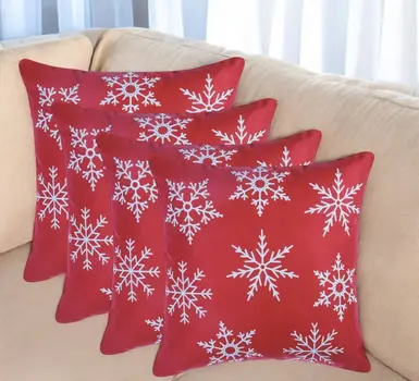 Set Of Four Red 18" Christmas Snowflakes Throw Pillow Covers