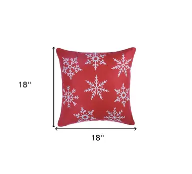 Set Of Four Red 18" Christmas Snowflakes Throw Pillow Covers