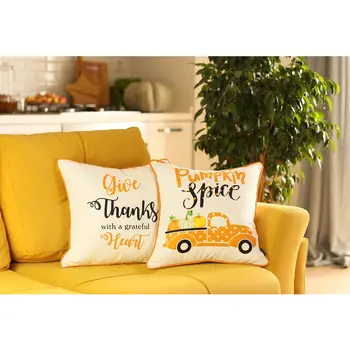 Set of Four 18" White Orange And Black Fabric Throw Pillow Covers