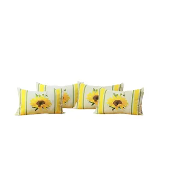 Set of Four 12" X 20" White And Yellow Pumpkin and Sunflowers Floral Fabric Lumbar Throw Pillow Covers