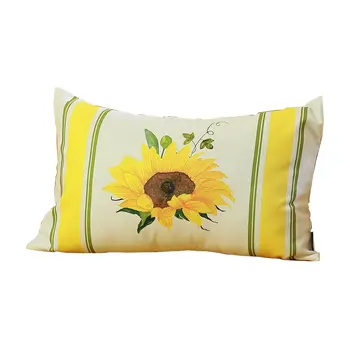 Set of Four 12" X 20" White And Yellow Pumpkin and Sunflowers Floral Fabric Lumbar Throw Pillow Covers