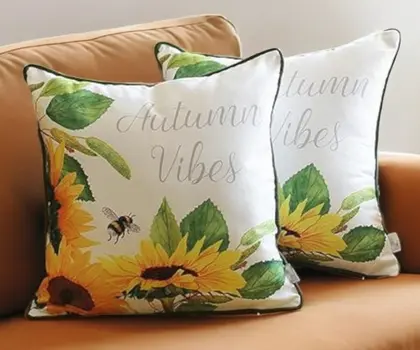 Set of Two 18" Green And White Fabric Throw Pillow Covers