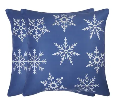Set Of Two Blue 18" Holiday Snowflakes Throw Pillow Covers