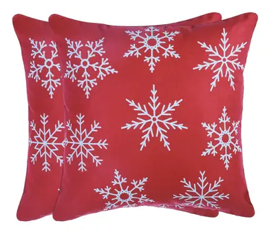 Set Of Two Red 18" Christmas Snowflakes Throw Pillow Covers