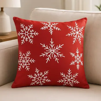Set Of Two Red 18" Christmas Snowflakes Throw Pillow Covers