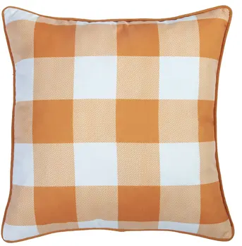 Set of Two 18" Orange And White Fall Plaid Fabric Throw Pillow Covers