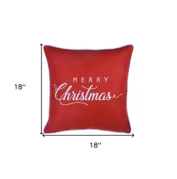 Set of Four 18" Red And White Merry Christmas Christmas Snowflakes Fabric Throw Pillow Covers
