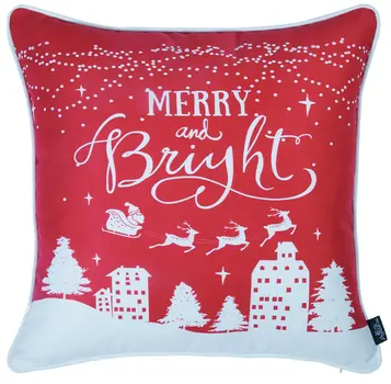 Set of Two 18" Red and White Fabrc Throw Pillow Covers