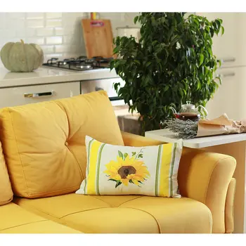 Set of Two 12" X 20" Yellow And White Fabric Lumbar Throw Pillow Covers
