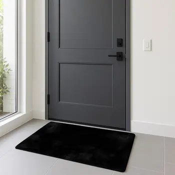 3' X 5' Black Faux Fur Area Rug
