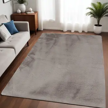 5' X 8' Gray Faux Fur Washable Area Rug