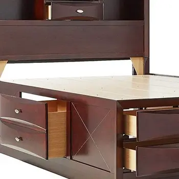 Espresso Wood King With Ten Drawers Bed Frame