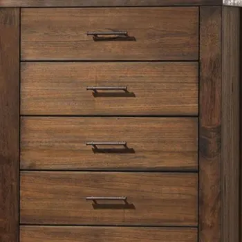 48" Oak Finish 5 Drawer Chest Dresser With Brass Metal Hardware