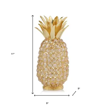 11" Gold Faux Crystal And Faux Gold Decorative Pineapple Tabletop Sculpture