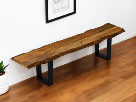 87" Live Edge Acacia Wood Bench With Black Metal Legs