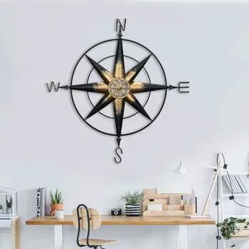 39" Black Rustic Compass Metal Wall Decor