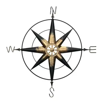 39" Black Rustic Compass Metal Wall Decor