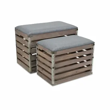 24" Gray and Brown Linen Upholstered Storage Bench with Flip Top
