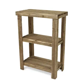 29" Brown Wood And Solid Wood End Table With Two Shelves