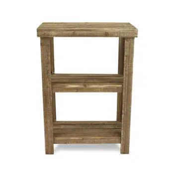 29" Brown Wood And Solid Wood End Table With Two Shelves