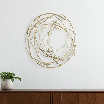 26" Gold Metal Abstract Round Hanging Wall Art Decor